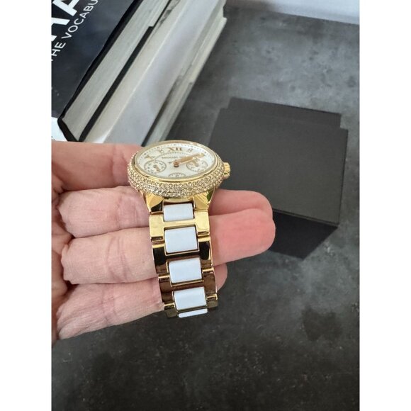 Michael Kors Women's Camille Gold-Tone Acrylic White Bracelet Watch MK5945 - Picture 7 of 15
